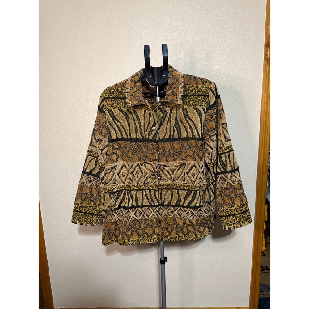 Erin London Tapestry Jacket Womens Large Animal Print Zebra Leopard Button Front